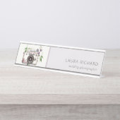 Elegant  Leafy Floral Camera Foto Bureau Naambordje (Voorkant)