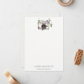 Elegant Leafy Floral Camera Foto Notitiekaartje (Voorkant / Achterkant in situ)