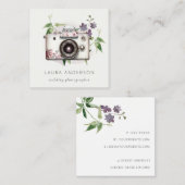 Elegant  Leafy Floral Camera Foto Vierkante Visitekaartje (Voorkant / Achterkant)