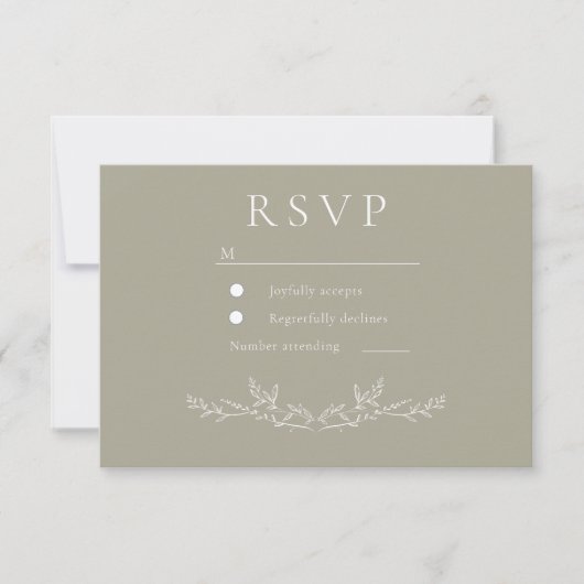 Elegant Leafy Leaf Line Art Wedding  RSVP Kaartje (Voorkant)