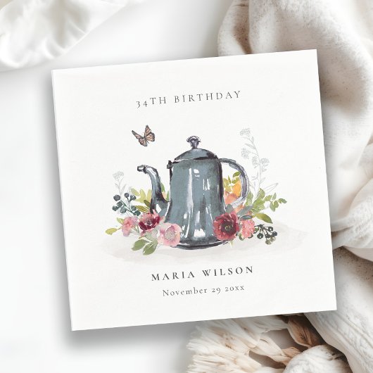 Elegant Leafy Roos Floral Teapot Elke dag Servet