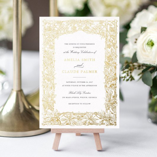 Elegant Leafy Vine Lijst Gouden Folie Bruiloft Folie Uitnodiging