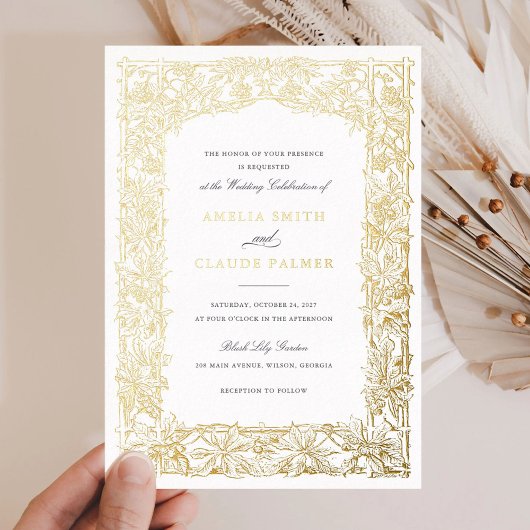 Elegant Leafy Vine Lijst Gouden Folie Bruiloft Folie Uitnodiging