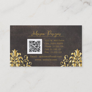Elegant Leather and Gold Damask Visitekaartje