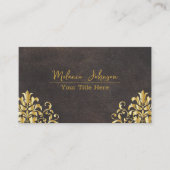 Elegant Leather and Gold Damask Visitekaartje (Voorkant)