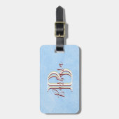 Elegant Leather-look Blue Monogram Name Bagagelabel (Voorkant verticaal)