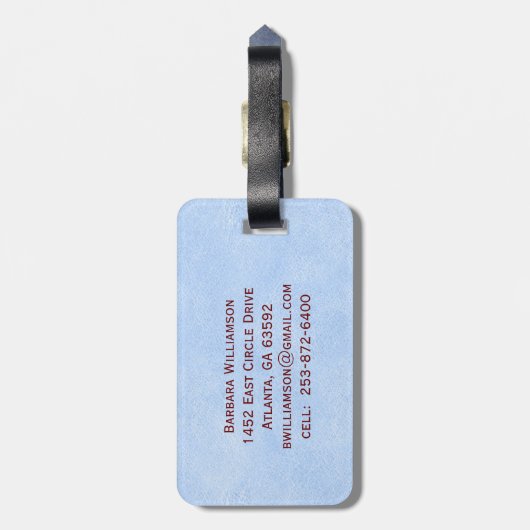 Elegant Leather-look Blue Monogram Name Bagagelabel (Achterkant verticaal)