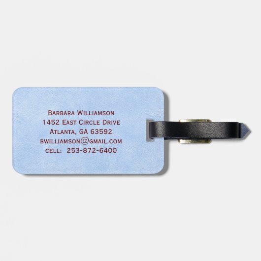 Elegant Leather-look Blue Monogram Name Bagagelabel (Achterkant horizontaal)