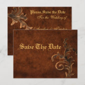Elegant Leather Scroll Leaf Save the Date Kaart (Voorkant / Achterkant)