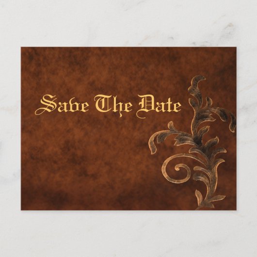 Elegant Leather Scroll Leaf Save the Date Kaart (Voorkant)