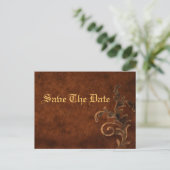 Elegant Leather Scroll Leaf Save the Date Kaart (Staand voorkant)