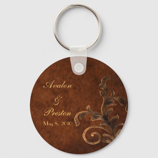 Elegant Leather Scroll Leaf Wedding Favor Sleutelh Sleutelhanger (Voorkant)