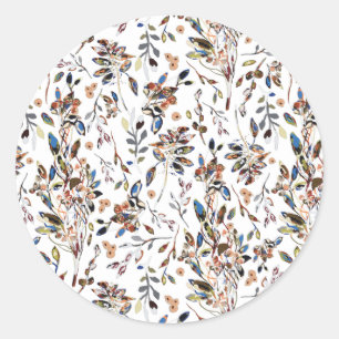 Elegant Leaves Berries Floral Pattern Ronde Sticker