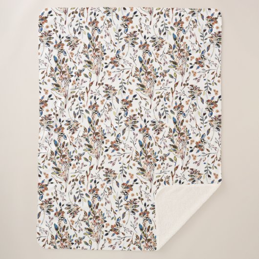 Elegant Leaves Berries Waterverf White Floral Sherpa Deken (Voorkant)