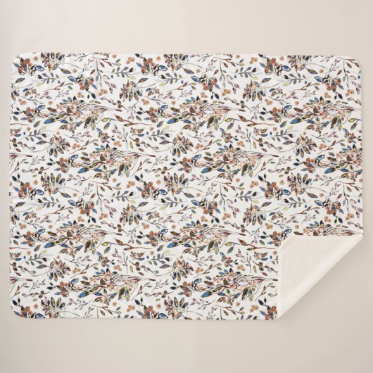 Elegant Leaves Berries Waterverf White Floral Sherpa Deken (Voorkant (horizontaal))