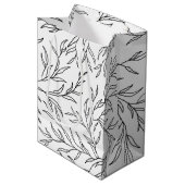 Elegant Leaves Black en White Medium Gift Bag Cadeauzakje (Voorkant Gekanteld)