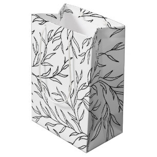Elegant Leaves Black en White Medium Gift Bag Cadeauzakje