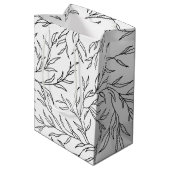 Elegant Leaves Black en White Medium Gift Bag Medium Cadeauzakje (Achterkant Gekanteld)