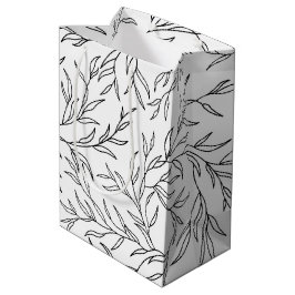 Elegant Leaves Black en White Medium Gift Bag Medium Cadeauzakje