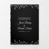 Elegant Leaves Black & White Wedding Drieluik Uitnodiging (Cover)