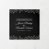 Elegant Leaves Black & White Wedding Tri-Fold Invi Drieluik Uitnodiging (Cover)