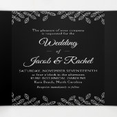 Elegant Leaves Black & White Wedding Tri-Fold Invi Drieluik Uitnodiging (Binnenkant midden)