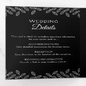 Elegant Leaves Black & White Wedding Tri-Fold Invi Drieluik Uitnodiging (Binnenzijde eerst)
