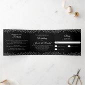Elegant Leaves Black & White Wedding Tri-Fold Invi Drieluik Uitnodiging (Binnen)