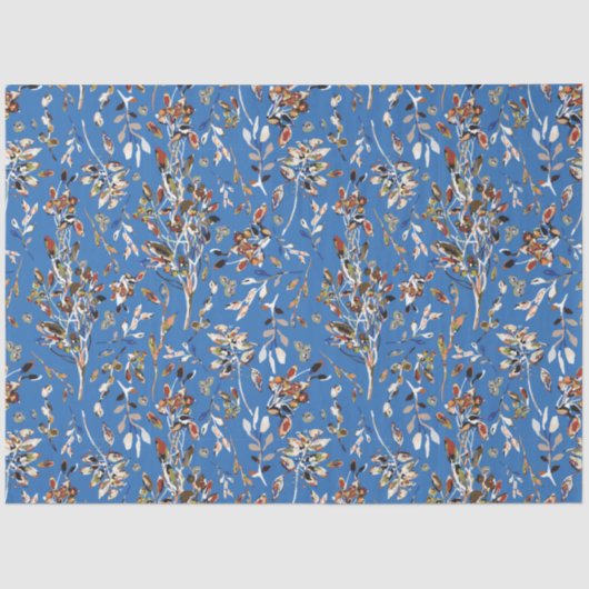 Elegant Leaves Blue Waterverf Floral Tissuepapier (Voorkant)