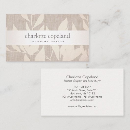 Elegant Leaves Chique Interieur Design Beige Natuu Visitekaartje (Voorkant / Achterkant)