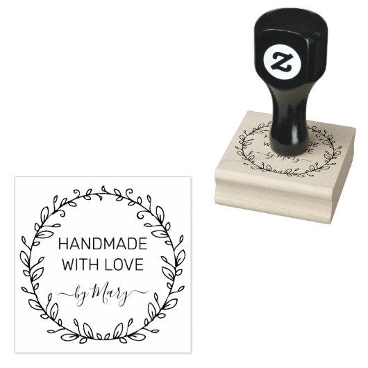 Elegant Leaves Custom Naam Handgemaakt Met Liefde Rubberstempel (Gestempeld)