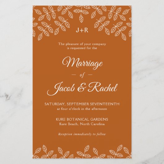 Elegant Leaves Deep Oranje Fall Wedding Invitation (Voorkant)