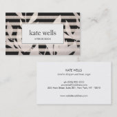 Elegant Leaves en Black Stripes Interior Designer Visitekaartje (Voorkant / Achterkant)