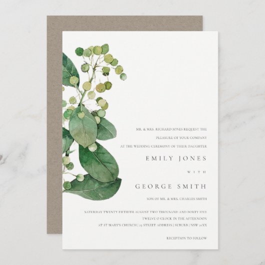 ELEGANT LEAVES FOLIAGE GREENERY WEDDING INVITE BEDANKKAART (Voorkant / Achterkant)