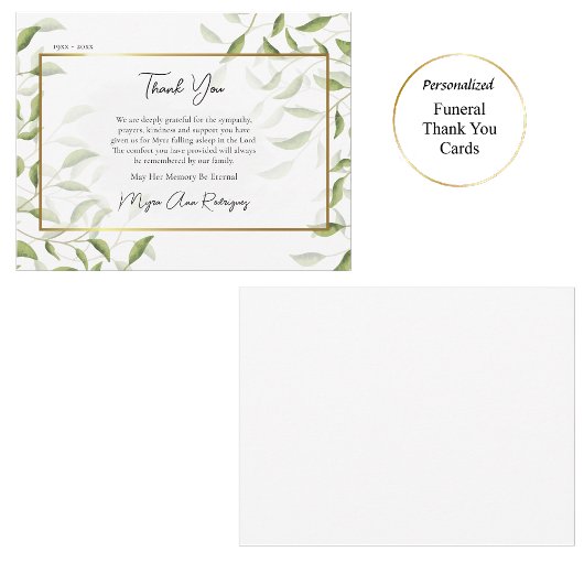 Elegant Leaves Gold Lijst begrafenis orthodox Bedankkaart