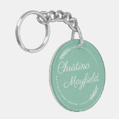 Elegant Leaves Green Personalized Name Business Sleutelhanger (Voorkant Links)