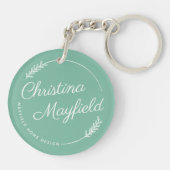 Elegant Leaves Green Personalized Name Business Sleutelhanger (Achterkant)