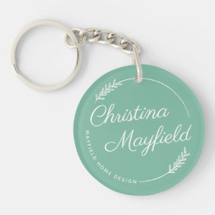 Elegant Leaves Green Personalized Name Business Sleutelhanger