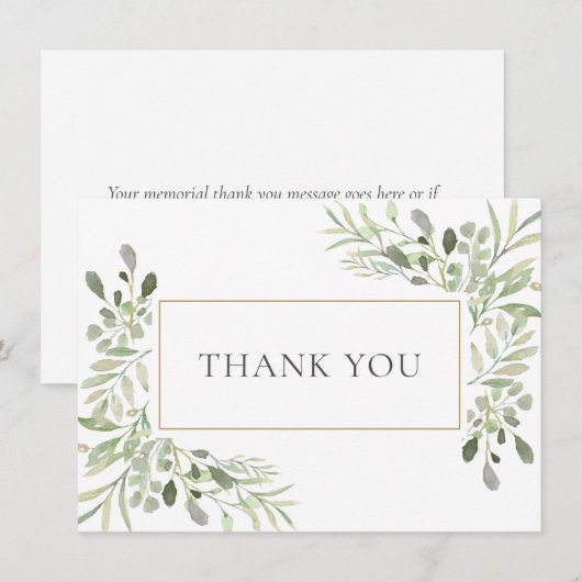Elegant Leaves Greenery Funeral Memorial Bedankt (Voorkant / Achterkant)