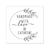 Elegant Leaves Handmade with Love Custom Name Zelfinktende Stempel (Design)