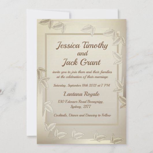 Elegant Leaves in Gold Wedding Invitation Kaart (Voorkant)