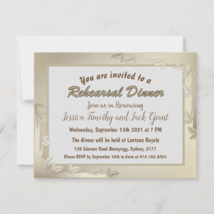 Elegant Leaves in Gold Wedding Rehearsal Dinner Kaart