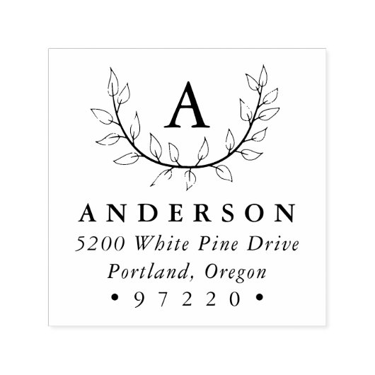 Elegant Leaves Monogram retouradres Zelfinktende Stempel (Design)