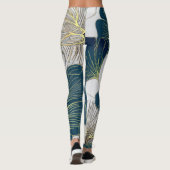 Elegant Leaves of Blue With Gold Lines Botanical Leggings (Achterkant)