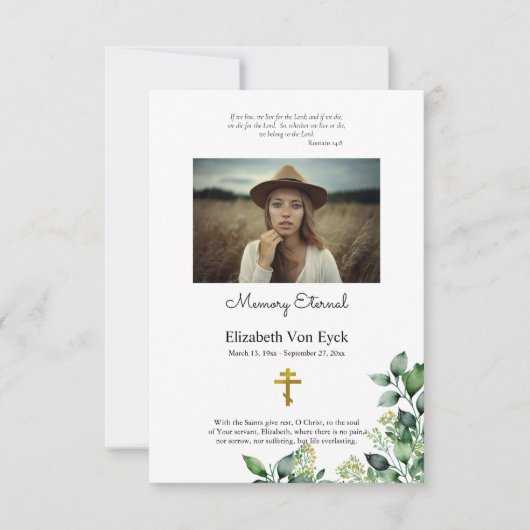 Elegant Leaves Orthodox Christelijk Fotomonument Bedankkaart (Voorkant)