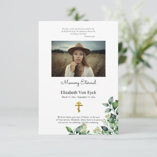 Elegant Leaves Orthodox Christelijk Fotomonument Bedankkaart (Staand voorkant)