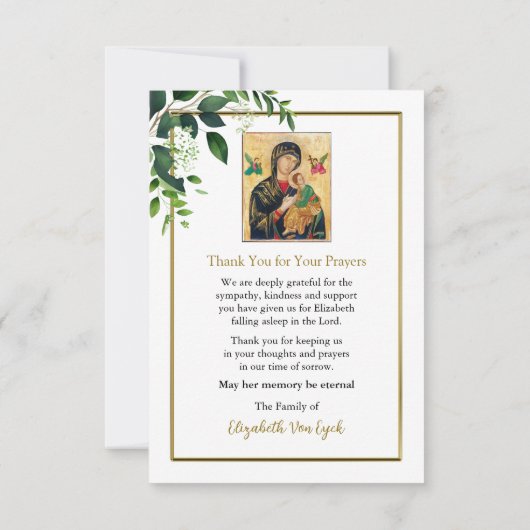 Elegant Leaves Orthodox Christelijk Fotomonument Bedankkaart (Achterkant)