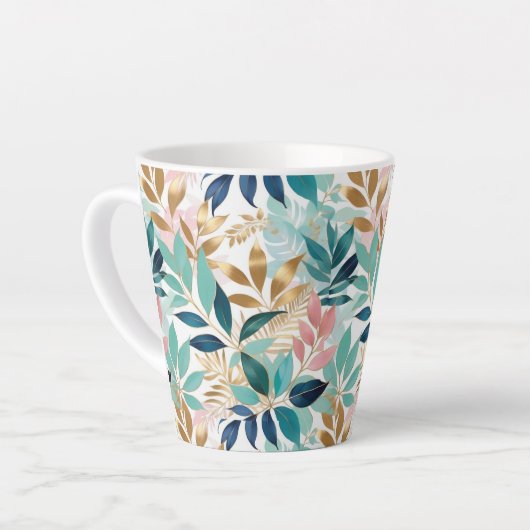 Elegant Leaves Pattern Aqua Pink Faux Gold  Latte Mok (Linkerhoek)