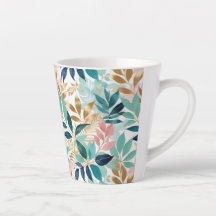 Elegant Leaves Pattern Aqua Pink Faux Gold 