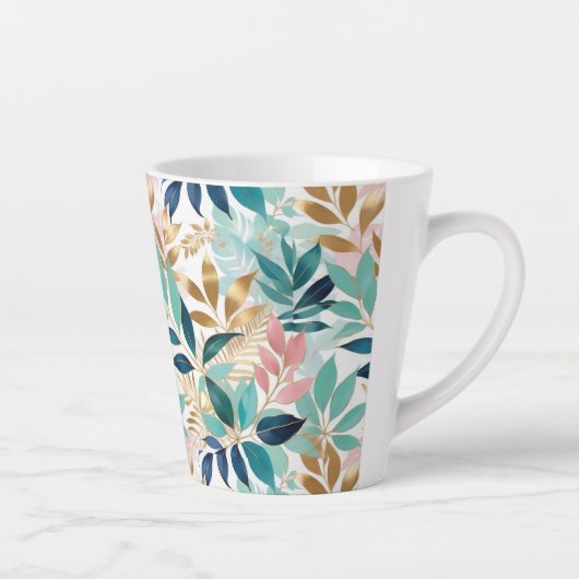 Elegant Leaves Pattern Aqua Pink Faux Gold  Latte Mok (Rechts)